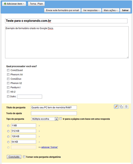 Exemplo formulario google docs